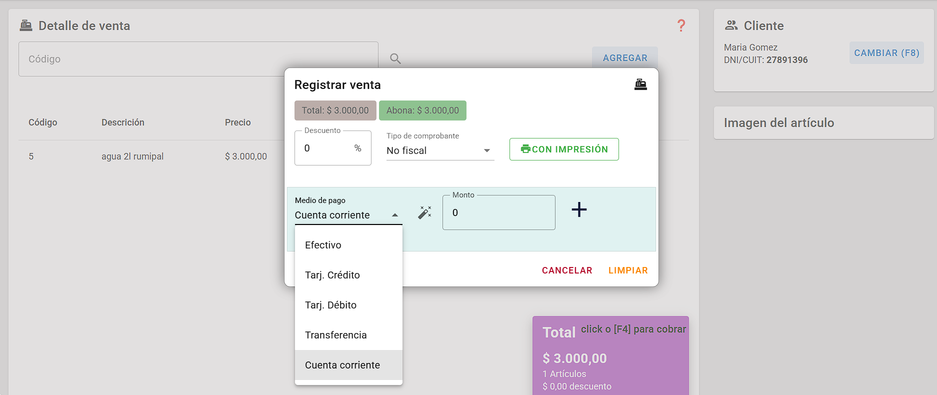 Venta a crédito desde el POS - Cuentas corrientes CajaPro